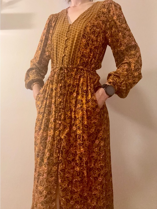 Knox Rose Dresses & Skirts - Knox Rose Rust Floral Button-Front Long Sleeve Midi Dress